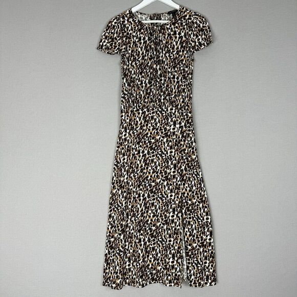 Banana Republic Dresses & Skirts - Banana Republic Womens Dress Small Tall Brown Cheetah Midi Flutter Slip Y2K 90s